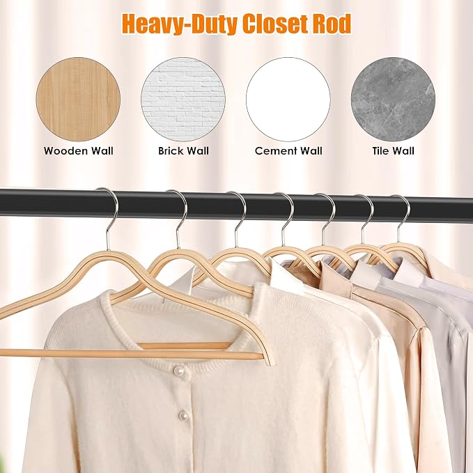 Oval Closet Rod for Hanging Clothes, Adjustable Heavy Duty Closet Rods with End Supports, 18 to 63 Inch Black Clothing Pole for Wardrobes, Laundry, RV