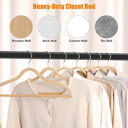 Oval Closet Rod for Hanging Clothes, Adjustable Heavy Duty Closet Rods with End Supports, 18 to 87 Inch Black Clothing Pole for Wardrobes, Laundry, RV