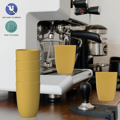 Wrova Wheat Straw Cups 6 PCS Good Alternative to Plastic Reusable Cups 20 oz Unbreakable Drinking Cup Reusable Dishwasher Safe Water Plastic Glasses Yellow Color