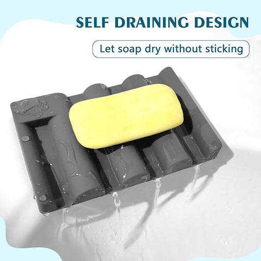 Silicone Soap Dish,Self Draining Soap Holder Perfect for Shower,Bathroom Sink,Kitchen Sink & Travel,Non-Slip Bar Soap Holder Extend Soap Life,Keep Soap Bars Dry & Easy Cleaning Grey-2Pcs