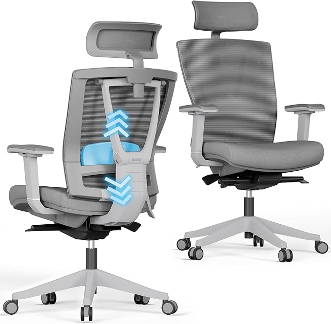 Autonomous ErgoChair Pro Grey Foam Ergonomic Office Chair for Back Pain Relief Adjustable Lumbar Support, Headrest, Big and Tall Home Office Desk Chair Comfy 300 LBS with Swivel Wheels for Long Hours