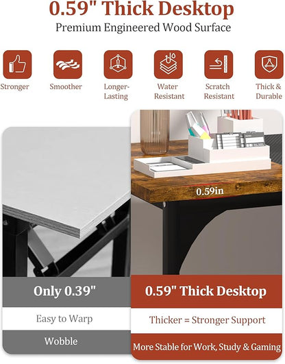 Computer Desk 55.1" Office Desk, Extra Wide 23.62” Carbon Fiber Deep Desktop, 0.59” Thick Heavy-Duty Home Office Desks, Office Table with Steel Frame, Wood Desk for Bedroom Study Writing Gaming Work