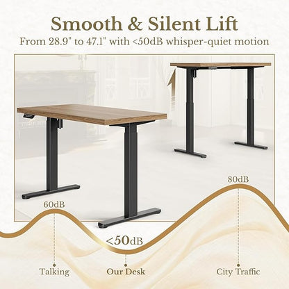 ErGear Height Adjustable Electric Standing Desk, 47.2 x 23.6 Inches Sit Stand up Desk with 1.18" Thickness Whole-Piece Desktop, Memory Computer Home Office Desk (Natural Rattan)