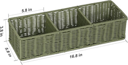 Toilet Paper Basket Decor: Sage Green Water-Resistant Organizer - 3-Section Basket Set | Modern Minimalist Storage 2-Pack