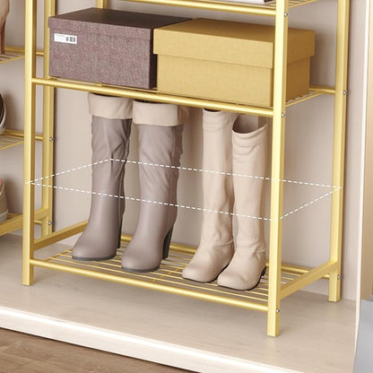 HOMEFORT 5-Tier Shoe Rack, Shoe Storage Shelf, Industrial Shoe Tower, Narrow Shoe Organizer for Closet Entryway, Small Shoe Rack Table with Durable Metal Shelves, Gold