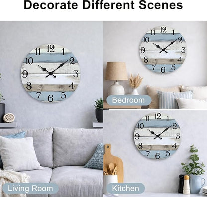 JoFomp 14 Inch Wall Clocks Battery Operated, Silent Non Ticking Wall Clock Wood, Coastal Country Design Rustic Wall Clocks for Living Room Decor, Large Wall Clock for Bedroom Kitchen Bathroom