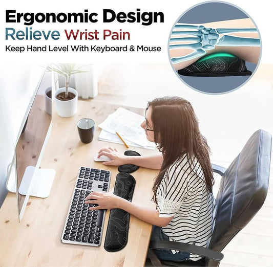 Gimars Enlarge Silky and Superfine Fabric Gel Memory Foam Keyboard Wrist Rest Set, Ergonomic Keyboard Mouse Wrist Support for Typing Pain Relief, Comfort for Office, Gaming, Computer-Map Pattern