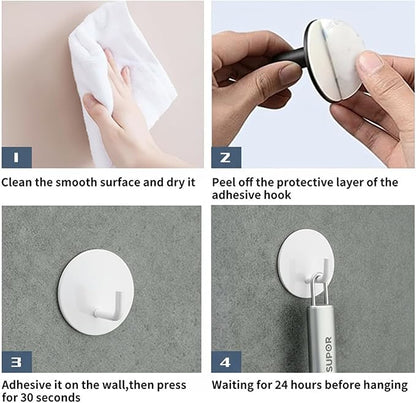 Rise age Adhesive Hooks Heavy Duty Waterproof in Shower Hooks for Hanging Loofah, Towels, Clothes for Bathroom Removable Adhesive Wall Hooks Door Hook Stainless Steel Stick on Hooks 4 Pcs (White)