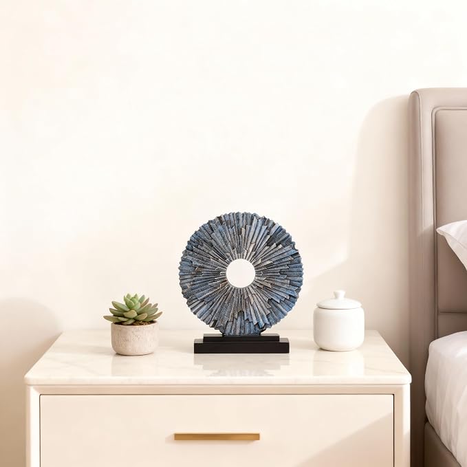 DOVDOV Blue Home Decor Sculpture, Unique Round line Statue, Modern Home Decor, Decorative Panel Statue for Living Room tv Cabinet, Office, Bedroom, Dining Table Center Blue Decor
