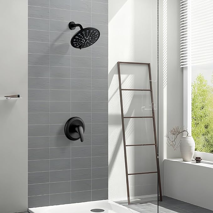 gotonovo Shower Faucet Set Bathroom Shower Head and Handle Set Complete 6 Settings 6 inch Rainfall Shower Head Kit High Pressure Shower System Combo Shower Trim Kit with Valve Matte Black