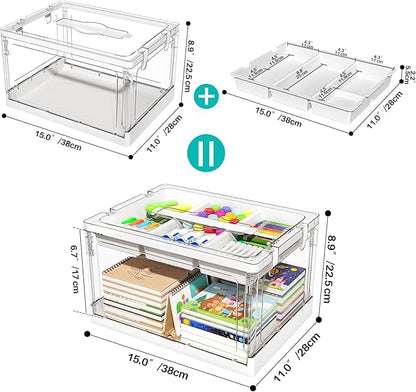 24QT 2Packs Clear Craft Organizers and Storage with Trays, Art Supply Organizer and Storage, Craft Storage Box with Lid for Beads, Markers, Coloring Books, Sewing, Playdoh and Tools