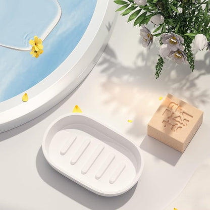 Bathroom Soap Dishes, Not Plastic！White Soap Dishes for Bar Soap, Bamboo Soap Dishes Holder for Bathroom Shower, Bathroom Sink Soap Dish (White)