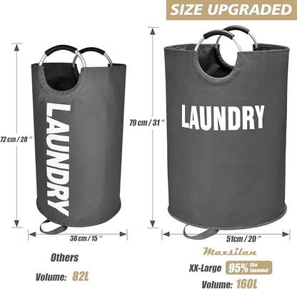 160L XX-Large Laundry Basket, Freestanding Tall Clothes Hamper, Collapsible Laundry Bag, Dark Grey