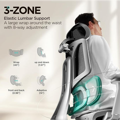Hbada E3 Air Ergonomic Office Chair, Big and Tall Office Chair - with 3-Zone Dynamic Lumbar Support, 3D Adjustable Headrest, 3D Adjustable Armrests, Swivel, Grey(No Footrest)