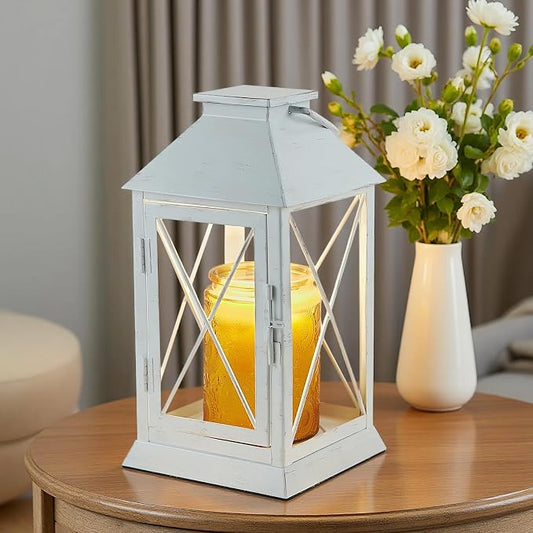 Candle Warmer Lamp with Timer,Cande Warmer Lantern for Jar Candle,Dimmable Candle Lamp Warmer Farmhouse Heat Lamp with 2 Bulbs,Auto Shut Off & Adjustable Brightness-White