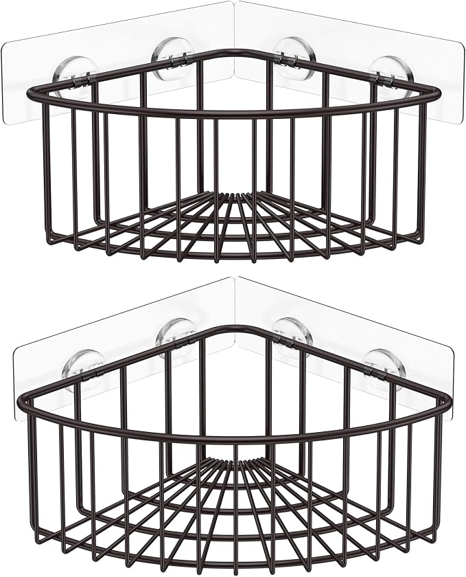 SMARTAKE 2-Pack Corner Shower Caddy Deep Basket Design, SUS304 Stainless Steel, Wall Mounted Bathroom Shelf with Adhesive, Storage Organizer for Toilet, Dorm and Kitchen (Bronze)