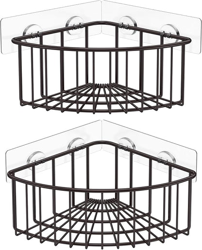 SMARTAKE 2-Pack Corner Shower Caddy Deep Basket Design, SUS304 Stainless Steel, Wall Mounted Bathroom Shelf with Adhesive, Storage Organizer for Toilet, Dorm and Kitchen (Bronze)