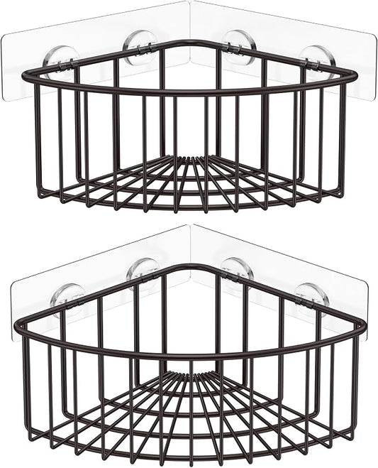 SMARTAKE 2-Pack Corner Shower Caddy Deep Basket Design, SUS304 Stainless Steel, Wall Mounted Bathroom Shelf with Adhesive, Storage Organizer for Toilet, Dorm and Kitchen (Bronze)