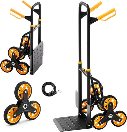 VEVOR Stair Climbing Cart 440 lbs, 330 lbs Stair-Climbing Capacity, Heavy-Duty Folding Trolley Cart with Telescoping Handle, 6 Wheels and 2 Bungee Cords for Home, Groceries, Warehouse