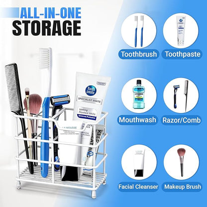 Toothbrush Holders for Bathrooms, Stainless Steel Toothbrush Holder for Kids and Adults, Electric Toothbrush and Toothpaste Holder, Rustproof Bathroom Accessories Organizer, White Small