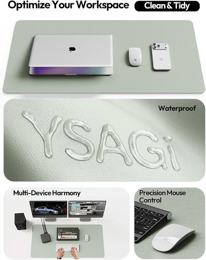 YSAGi Leather Desk Protector, Office Mat, Large Mouse Mat, Non-Slip PU Leather Blotter, Laptop Desk Mat, Waterproof Writing Pad for Office and Home(Grayish Green, 40" x 24")