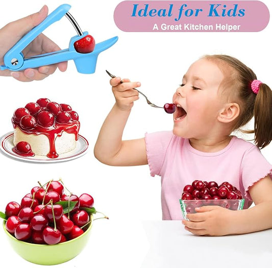 Cherry Pitter Tool Pit Remover, Cherry Core Remover Tool with Space-Saving Lock Design, Heavy-Duty Cherry Pit Remover for Kids/Making Cherry Jam(Blue)
