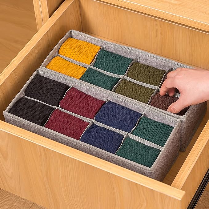 Qozary 3 Pack Sock Underwear Drawer Organizer Dividers, Collapsible Cabinet Closet Storage Boxes for Clothes, Socks, Lingerie, Underwear, Tie, Belt, Baby, Bedroom