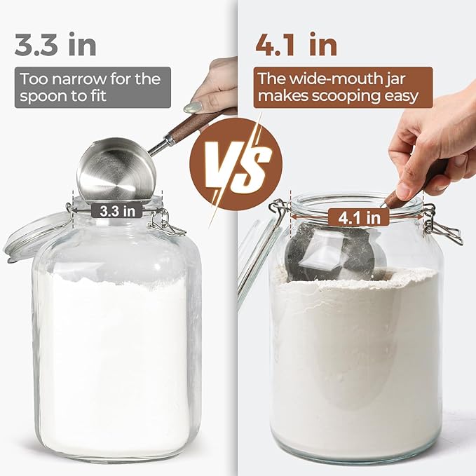 ComSaf 2 Pack 1 Gallon Glass Jars with Lids, Glass Flour Sugar Storage Containers for Pantry & Kitchen Organization, Extra Large Mason Jars with airtight lid, Coms with Labels & Massuring Cups.