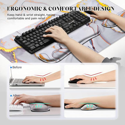 Gimars 4 in 1 Mouse Pad and Keyboard Wrist Rest Set, Large Mouse Pad with Memory Foam Wrist Support Pad for Desk with Coaster, Easy Typing Pain Relief, Gaming Office Home, 31.5x12 inch, Cloud Golden