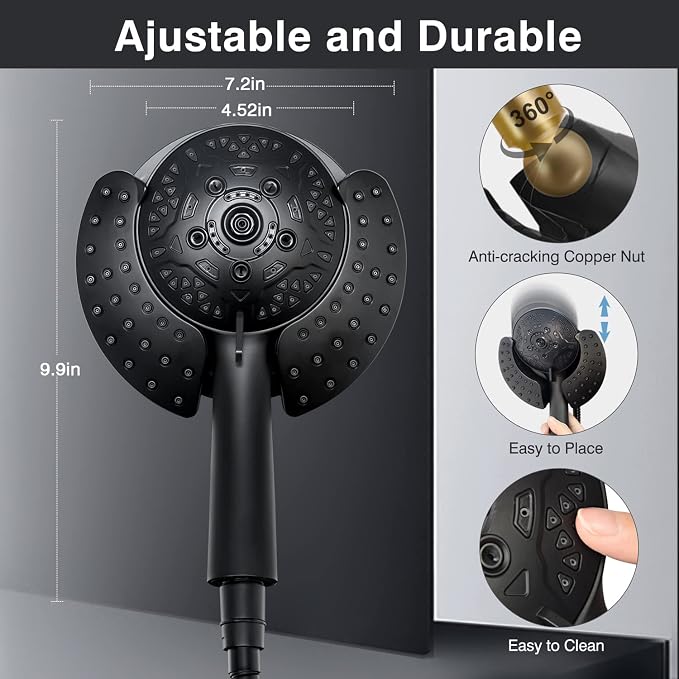 INAVAMZ Shower Head with Handheld High Pressure: Hand Held Shower Head & Rain Shower Head 2-IN-1 Shower Head with 59" Rotatable Stainless Steel Hose, Shower Trim Systems, Black 2.5 GPM 15391