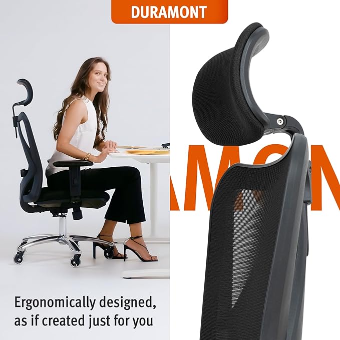 Ergonomic Office Chair - Adjustable Desk Chair with Lumbar Support and Rollerblade Wheels - High Back Chairs with Breathable Mesh - Thick Seat Cushion, Head, and Arm Rests - Reclines (Black)