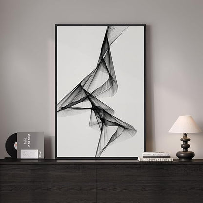 Framed Black and White Abstract Wall Art, Modern Minimalist 1 Piece Canvas Prints Paintings for Walls, Large Elegant Lines Pictures for Living Room Dining Bedroom Hallway Office Wall Decor 24x36 In