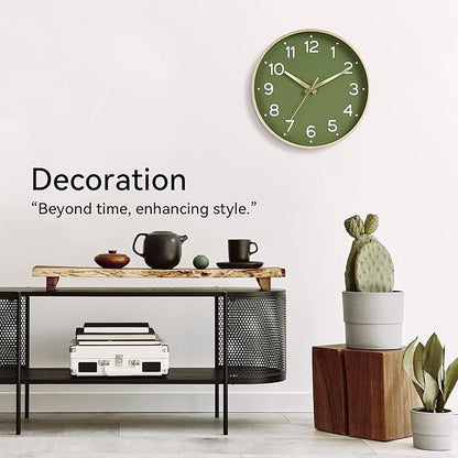 Roymnie Wall Clock 12 Inch Silent Green Wall Clocks Battery Operated- Modern Non Ticking Analog Clock Decorative for Living Room Bedroom Office Kitchen(Gold)