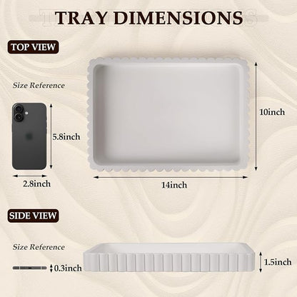 Concrete Decorative Tray for Coffee Table Decor, 14" Coffee Table Tray Ottoman Tray Table Centerpieces, Rectangular Modern Decorative Trays for Home Decor, Living Room, Entry, White