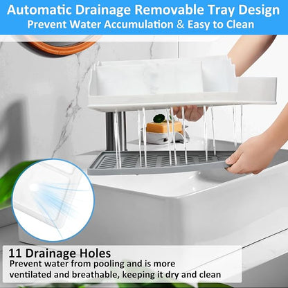 Bathroom Counter Organizer, Large White Silicone Toothbrush Holders for Bathrooms with 3PCS Qtip Holder, Bathroom Organizer Countertop Toothbrush and Toothpaste Holder for Makeup Organizer for Vanity