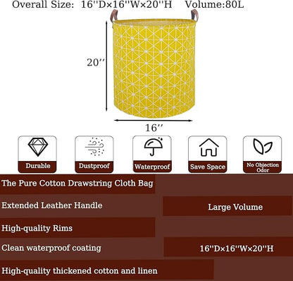 Waterproof Laundry Hamper Collapsible Laundry Basket Leather Handle Laundry Bag Large Clothes Storage Toy Organization for Bathroom Bedroom Laundryroom College Dorms (Nursery Bins Boxes-002)