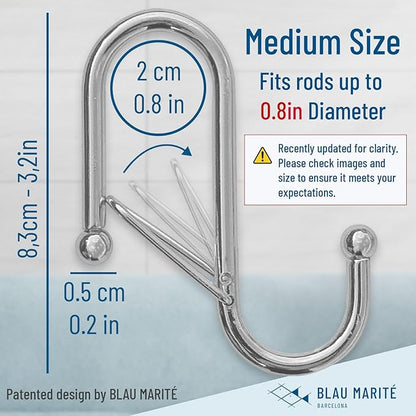 10-Pack Metal S Hooks for Hanging – Heavy-Duty S-Shaped Hook with Safety Buckle – Fits Bars up to 0.8 In – Anti-Drop S-Hooks for Kitchen, Bathroom, Closet & Pot Racks – Silver (Medium)