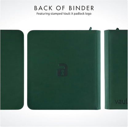 Vault X 12 XL Pocket Zip Binder, 624 Cards, Exo-Tec Material, 26 Side-Loading Pages (Green)