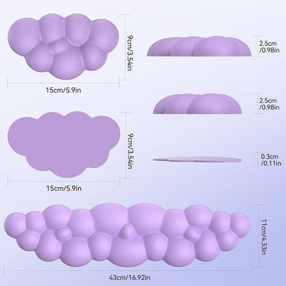 TECKNET Cloud Keyboard Wrist Rest Set, Cloud Wrist Rest with Non-Slip Base, PU Leather Wrist Pad for Keyboard with Ergonomic Memory Foam for Computer Laptop Office Gaming and Pain Relief, Purple