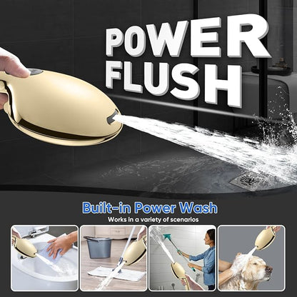 Cobbe 9-Function Shower Head with Built-in Power Spray, 1.8 GPM Water Saving ON/OFF Toggle Switch, High Pressure Handheld Showerhead with 1-Click Pause Button, Brass Bracket & 6ft Hose, Gold