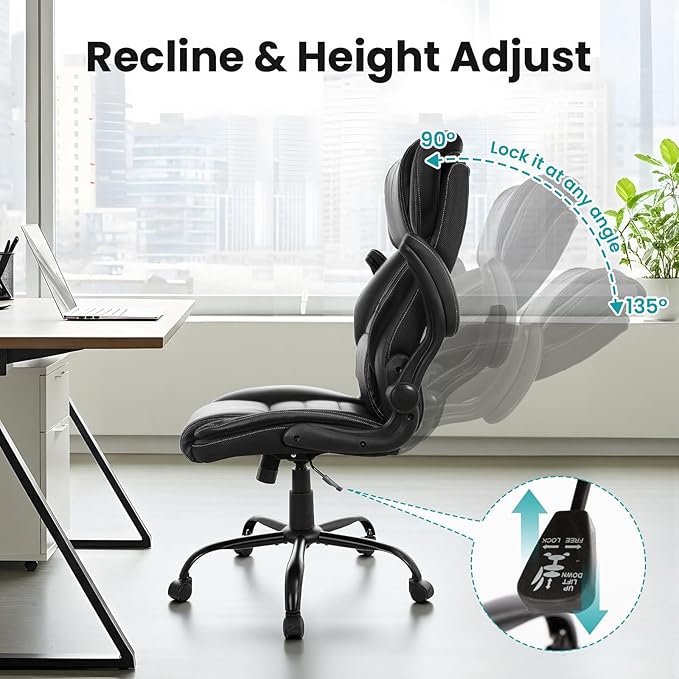 Big and Tall Executive Office Chair 400lbs for Heavy People, Ergonomic Computer Desk Chair with Lumbar Support & Adjustable Headrest, Comfy High Back Leather Office Chairs for Back Pain Relief, Black
