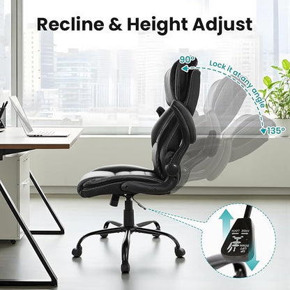 Big and Tall Executive Office Chair 400lbs for Heavy People, Ergonomic Computer Desk Chair with Lumbar Support & Adjustable Headrest, Comfy High Back Leather Office Chairs for Back Pain Relief, Black
