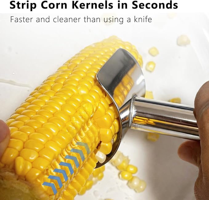 Safe Corn Peeler with Hidden Blade for Corn on the Cob, Stainless Steel Corn Stripper Tool, Easily Removes Kernels, No Knife Needed