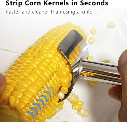 Safe Corn Peeler with Hidden Blade for Corn on the Cob, Stainless Steel Corn Stripper Tool, Easily Removes Kernels, No Knife Needed