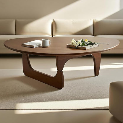 Solid Wood Triangle Coffee Table,Unique Mid Century Modern Oval Coffee Table,Irregular Geometric Tea Tables for Home Living Room with Wooden Tabletop and Reinforced Legs Walnut 35" L x 24" W x 16" H