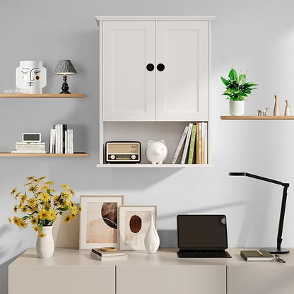 Multi-Purpose Wall Cabinet: Easy-to-Assemble, White Modern Style, 3-Tier Storage. Fits as Kitchen Cabinet, Over-Toilet Cabinet & Bedroom Wall Cabinet
