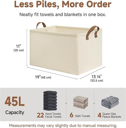 StorageWorks Storage Bins, Shelves Baskets for Organizing, 45L Extra Large Fabric Closet Organizers with Handles, Metal Frame, Beige?Texture?, 2-Pack