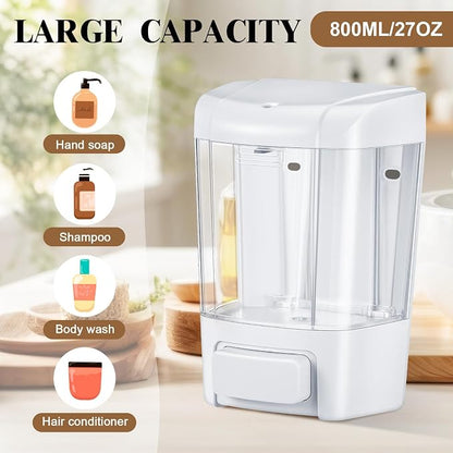 Hushee 6 Pcs Plastic Wall Mounted Soap Dispenser Commercial Manual Soap Dispenser Containers for Kitchen Shower Hotel(White,27 oz 800 ml)