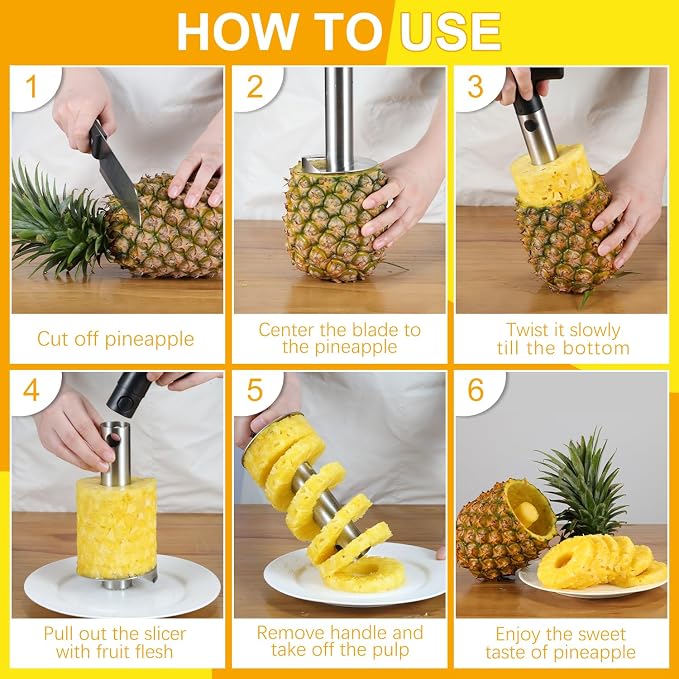 Pineapple Corer and Slicer, Heavy-Duty Stainless Steel Reinforced Thicker Blade Easy-to-Use Pineapple Core Remover & Peeler Tool