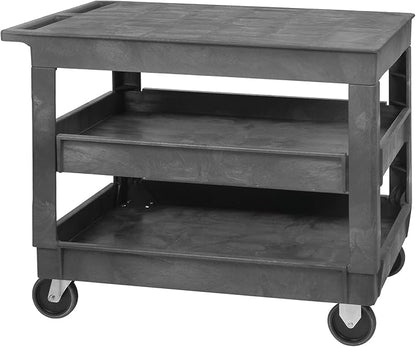 Quantum PFTC4026-33-3 3-Shelf Flat Top Utility Cart Unit | Heavy-Duty Mobile Storage Rack with (4) 5" Casters for Industrial Distribution | 550 lbs Capacity | 40"W x 26"D x 32.5"H, Gray, Polymer